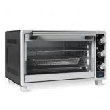 Amazon Basics 6-Slice 23-QT Toaster Oven with Built-In Air Fryer, 7-In-1 Cooking Options, 60-Min Timer & Adjustable Temperature (200 - 450f), With Accessories, 1500W, Stainless Steel, Silver/Gray