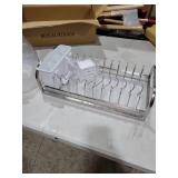 Dish Drying Rack for Small Kitchen Counter, 304 Stainless Steel Small Dish Rack w Utensil Holder & Tray for Limited Space, Rustproof Narrow Dish Rack for Pot & Pan, Cutting Board, Plate, Lid (silvery)