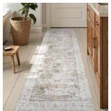 Uphome Bathroom Runner Rug, Distressed Tribal Farmhouse Light Khaki Bathroom Mat, Large Bathroom Rugs Non Slip Washable, Oriental Retro Boho Bath Mat Runner for Bathtub Sink Hallway, 24x118 inch
