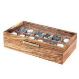 Black walnut Wood Watch Case for Men, 12-Slot Watch Box With Glass Lid & Watch Pillows, Watch Holder, Watch Display Case, Watch Box Organizer, Watch Storage Solution