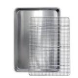 Commercial Quality Cookie Sheet and Rack - Aluminum Half Sheet Baking Pan and Stainless Steel Cooling Rack Set 13x18 Rust & Warp Resistant, Heavy Duty