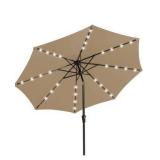 JEAREY 9FT Outdoor Patio Umbrella with Solar Lights, LED Lighted Pool Umbrella with Tilt and Crank, Outdoor Table Umbrellas for Deck, Yard & Market (coffee Brown)