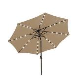 JEAREY 9FT Outdoor Patio Umbrella with Solar Lights, LED Lighted Pool Umbrella with Tilt and Crank, Outdoor Table Umbrellas for Deck, Yard & Market (coffee Brown)