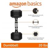 Amazon Basics Rubber Hex Dumbbell Hand Weight, 20 Pounds, Single, Black