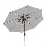 JEAREY 9FT Outdoor Patio Umbrella with Solar Lights, LED Lighted Pool Umbrella with Tilt and Crank, Outdoor Table Umbrellas for Deck, Yard & Market (Light Grey