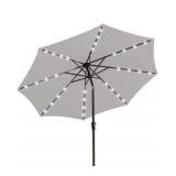 JEAREY 9FT Outdoor Patio Umbrella with Solar Lights, LED Lighted Pool Umbrella with Tilt and Crank, Outdoor Table Umbrellas for Deck, Yard & Market (Light Grey
