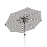 JEAREY 9FT Outdoor Patio Umbrella with Solar Lights, LED Lighted Pool Umbrella with Tilt and Crank, Outdoor Table Umbrellas for Deck, Yard & Market (Light Grey