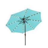 JEAREY 9FT Outdoor Patio Umbrella with Solar Lights, LED Lighted Pool Umbrella with Tilt and Crank, Outdoor Table Umbrellas for Deck, Yard & Market (Turquoise)