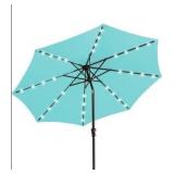 JEAREY 9FT Outdoor Patio Umbrella with Solar Lights, LED Lighted Pool Umbrella with Tilt and Crank, Outdoor Table Umbrellas for Deck, Yard & Market (Turquoise)