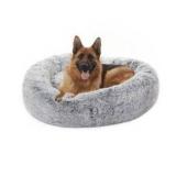 Bedfolks Calming Donut Dog Bed for Extra Large Dogs, 45 Inch Round Plush Bed with Non-Slip Bottom (Dark Grey, Extra Large)