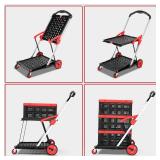 TOLRET Collapsible Shopping Cart with Wheels, 200 lbs Capacity Grocery Cart on Wheels with Storage Crate, Platform Hand Truck with Foot Brake, Red
