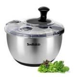 Stainless Steel Salad Spinner, 4.2 Qt Vegetable Washer, BPA-Free Lettuce Dryer with Crank Design, Dishwasher Safe, Non-Slip Base - Transparent Lid