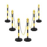 Konohan 6 Sets 34 Inch Parking Cone Delineators Post Traffic Cone Plastic Stanchion Set Stands Parking Barrier with Base 6.6 ft Chain S Hooks Reflective Collar (Yellow,Black)