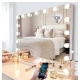 Kottova Large Vanity Mirror with Lights,24.4\"x 21.2\",Hollywood Vanity Makeup Mirror with 3 Color Lights, 17 LED, USB Charging Port, with Detachable 10X Spot Mirror,Touch Control,White