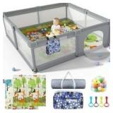 Baby Playpen 79\" X 71\", LUTIKIANG Play Yard for Babies and Toddlers with Mat, Safety Extra Large Baby Fence Area, Indoor & Outdoor Kids Activity Play Center with Anti-Slip Suckers and Zipper Gate.