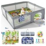 Baby Playpen 79\" X 71\", LUTIKIANG Play Yard for Babies and Toddlers with Mat, Safety Extra Large Baby Fence Area, Indoor & Outdoor Kids Activity Play Center with Anti-Slip Suckers and Zipper Gate.