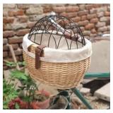 Wicker Bike Basket for Small Dogs Cats Pet Carrier Front Basket with Wire Mesh Cover (Wood Color