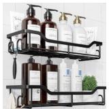 Kitsure Shower Caddy Large - Adhesive Shower Organizer, Stainless Steel Shelf for Inside Shower, No Drill Bathroom Organizers and Storage, Home Decor Accessories, 2 Pack, Black