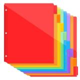 SUNEE 8 Tab Dividers with Pockets, Plastic Dividers for 3 Ring Binder, Subject Dividers with 2 Pockets, Binder Dividers for School Office Home Supplies, Multicolor, 1 Set