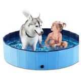 Jasonwell Foldable Dog Pool Collapsible Hard Plastic Swimming Pool Portable Kiddie Pool Pet Pool Doggie Wading Pool Bath Tub for Puppy Small Medium Large Dogs Cats and Kids 48\"