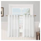 Off White Kitchen Curtains 30 Inch Length Back Tab Light Filtering Linen Blend Semi Sheer Short Cafe Curtains Modern Elegant Mini Drapes for Small Window Basement RV Laundry Camper 30x30