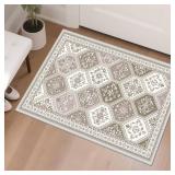 TTelephant 2x3 Washable Entryway Rugs, Soft Non-Slip Boho Moroccan Rug, Low-Pile Printed Indoor Throw Rugs for Entrance, Kitchen, Bedroom Bedside- Blush/Beige/Pink