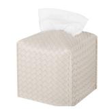 Tissue Box Cover PU Leather Tissue Holder Square Facial Tissue Case Facial Paper Organizer Dispenser for Bathroom, Vanity Countertop, Tabletop, Car, Griege