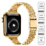 QUNDAXI Slim Watch Band Compatible with Apple Watch 41mm 45mm 42mm 44mm 40mm 38mm Metal Stainless Steel Watchband Suitable for iWatch 9/8/7/6/5/4/3/2/1/SE Series Women Luxury Strap (38mm 40mm 41mm)