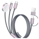 Temdan for Travel Essentials,3 in 2 USB C Cable for Apple Watch Charger/iPhone 17 Charger/Lightning,Multi Charging Cable Cord,Vacation Camping Essentials,Portable Designed for iWatch &iPhone 16-12-4FT