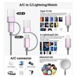 Temdan for Travel Essentials,3 in 2 USB C Cable for Apple Watch Charger/iPhone 17 Charger/Lightning,Multi Charging Cable Cord,Vacation Camping Essentials,Portable Designed for iWatch &iPhone 16-12-4FT