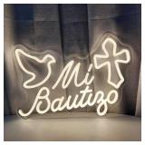 Mi Bautizo Neon Signs for Wall Decor, 15.7 * 10.8 inches Led Baptism Decorations, Perfect For Children