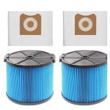 2 Pack VF3500 Replacement Filter for Ridgid Shop Vac 3-4.5 Gallon Wet Dry Vacuums + 2 Pack VF3501 Filter Bags Compatible with Ridgid 3-4.5 Gallon Wet Dry Vacuums (4 Pack)