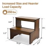 StrongTek Bamboo Two Step Stool for Adults and Kids, Bed Stepstool with Anti-Slip Bottom, Heavy Duty for Kitchen, Bathroom, Bedside Step Stool, Wooden Step Stairs 350 lbs Capacity