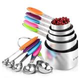 Measuring Cups : U-Taste 18/8 Stainless Steel Measuring Cups and Spoons Set of 10 Piece, Upgraded Thickness Handle (Multicolors)