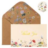 Crisky Vintage Floral Thank You Cards with Envelopes & Stickers 50 Pack Wildflower Thank You Cards Bulk for Birthday, Baby Shower,Bridal Shower, Wedding, Graduation, Business