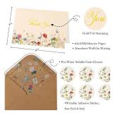 Crisky Vintage Floral Thank You Cards with Envelopes & Stickers 50 Pack Wildflower Thank You Cards Bulk for Birthday, Baby Shower,Bridal Shower, Wedding, Graduation, Business