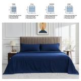 WODFAMY Microfiber King Size Bed Sheet Set Extra Soft Deep Pockets Luxury Hotel Navy Blue Bed Sheets Breathable & Cooling Wrinkle Free 4 Piece Set Kings Sheets