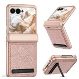 VEGO Case for Motorola Razr 2024/ Razr 2025, [Hinge Protection] [Built-in Kickstand] [Ultra-HD Screen Protector] Bling Sparkle Glitter Shiny Girly Women Slim Cute Hard PC Cover - Rose Gold