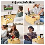 Couch Cup Holder Tray, 7-in-1 Couch Arm Tray, Sofa Clip-On Side Table with Push-Pull Drawer to Organize and Store Small Objects, 360Â°Swivel Phone Holder, for Drinks, Cups, Snacks, Remote