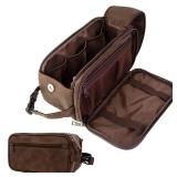 PAVILIA Toiletry Bag for Men, Travel Essentials Shaving Dopp Kit, Mens Travel Bag Toiletries Organizer Case for Grooming, PU Leather Water Resistant Cosmetic Bag Pouch (Dark Brown)