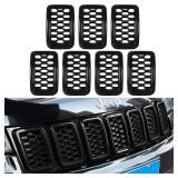 Grill Inserts Rings Covers For Jeep Grand Cherokee 2017 2018 2019 2020 2021 Honeycomb Grill Mesh Exterior Accessories Cover Overlay Kit,Not Fit SRT8, Trackhawk, or 2021 Grand Cherokee L Models(Black)