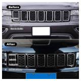 Grill Inserts Rings Covers For Jeep Grand Cherokee 2017 2018 2019 2020 2021 Honeycomb Grill Mesh Exterior Accessories Cover Overlay Kit,Not Fit SRT8, Trackhawk, or 2021 Grand Cherokee L Models(Black)