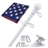 House Flag Pole With American Flag - Flagpoles Residential Kit with 5ft Tangle Free Metal Flag Pole,3x5 Embroidered US Flag,Holder Bracket,Heavy Duty Flag Poles for Outside House,Porch,Outdoor-White