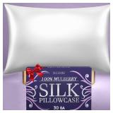 DECOLURE 100% Pure Mulberry Silk Pillow Case Standard Size â Highest Grade 30 Momme 6A+, Luxuriously Soft & Cooling Silk Pillowcase for Hair & Skin, Hypoallergenic, Breathable, Hidden Zipper (Whi