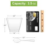 Qeirudu 3.5 oz Mini Dessert Cups with Spoons, 50 Pack Square Plastic Parfait Cups Small Shooter Cups for Party Appetizers, Puddings, Jello, Ice Creams