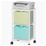 Sbanmao Rolling File Cart with 2 Storage Drawers,Under Desk Storage Cart,Hanging File Folder Organizer with Wheels, Filing Cabinet Mobile Printer Stand Utility Craft Cart for Home Office,White