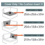 Frxeyaliz 14Pcs Outdoor Cushion Covers Replacement Washable w/Zipper for 6-Seaters Sofa Patio Slipcovers Set Seat and Back Covers Only-25.6x25.6x4inch