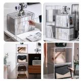 GUDEMAY Clear Stackable Plastic Storage Bins with Magnetic Lid, Dustproof Book & Cosmetic Display Cases, Large Figures Collectibles Showcase, Shoe Box, Protection Organizer (Transparent, L-1 Pack)