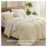 Bedsure Cooling Waffle Duvet Cover Queen - Cotton Blend Rayon Derived from Bamboo Duvet Cover Set for Hot Sleepers, Breathable Bedding Set with a Vintage Charm, 3 Pieces (Beige, Queen, 90\"x90\")
