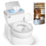 Real Feel 2-in-1 Potty with Wipes Storage, Flushing Sounds & Disposable Liners - Realistic Toilet - Easy to Clean & Assemble - Jool Baby (Gray)